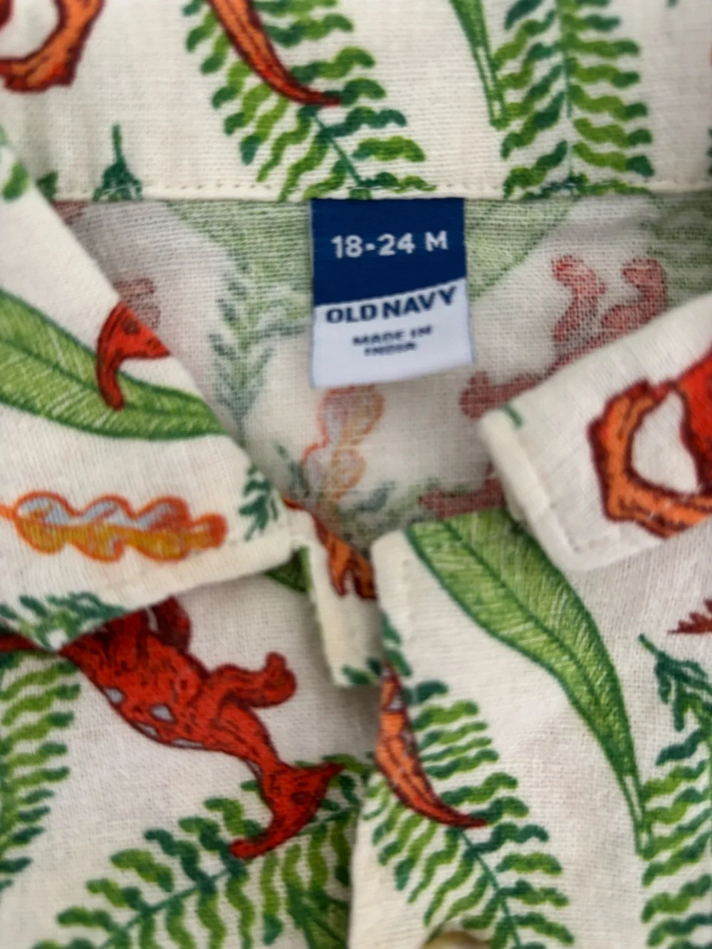 Old Navy Orange Dino Print Kids Shorts with Green Leaf Pattern